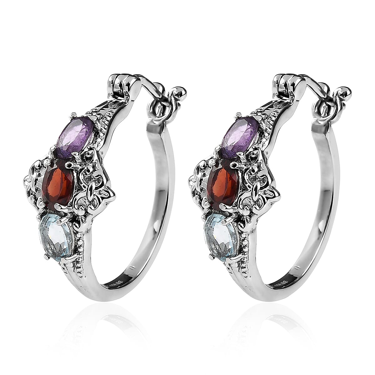EverTrue Multi Gemstone 2.75 ctw Hoop Earrings in Stainless Steel image number 3