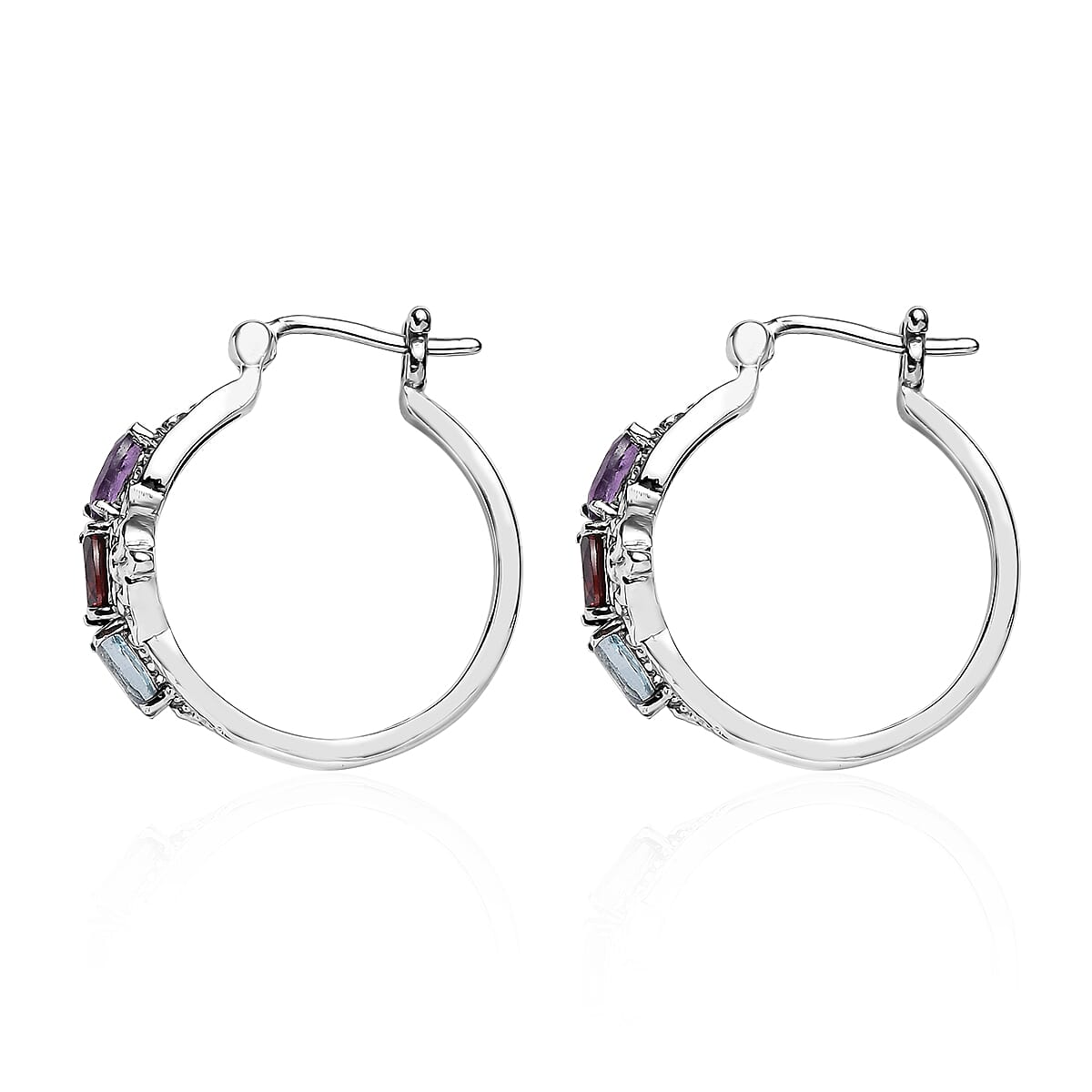 EverTrue Multi Gemstone 2.75 ctw Hoop Earrings in Stainless Steel image number 4