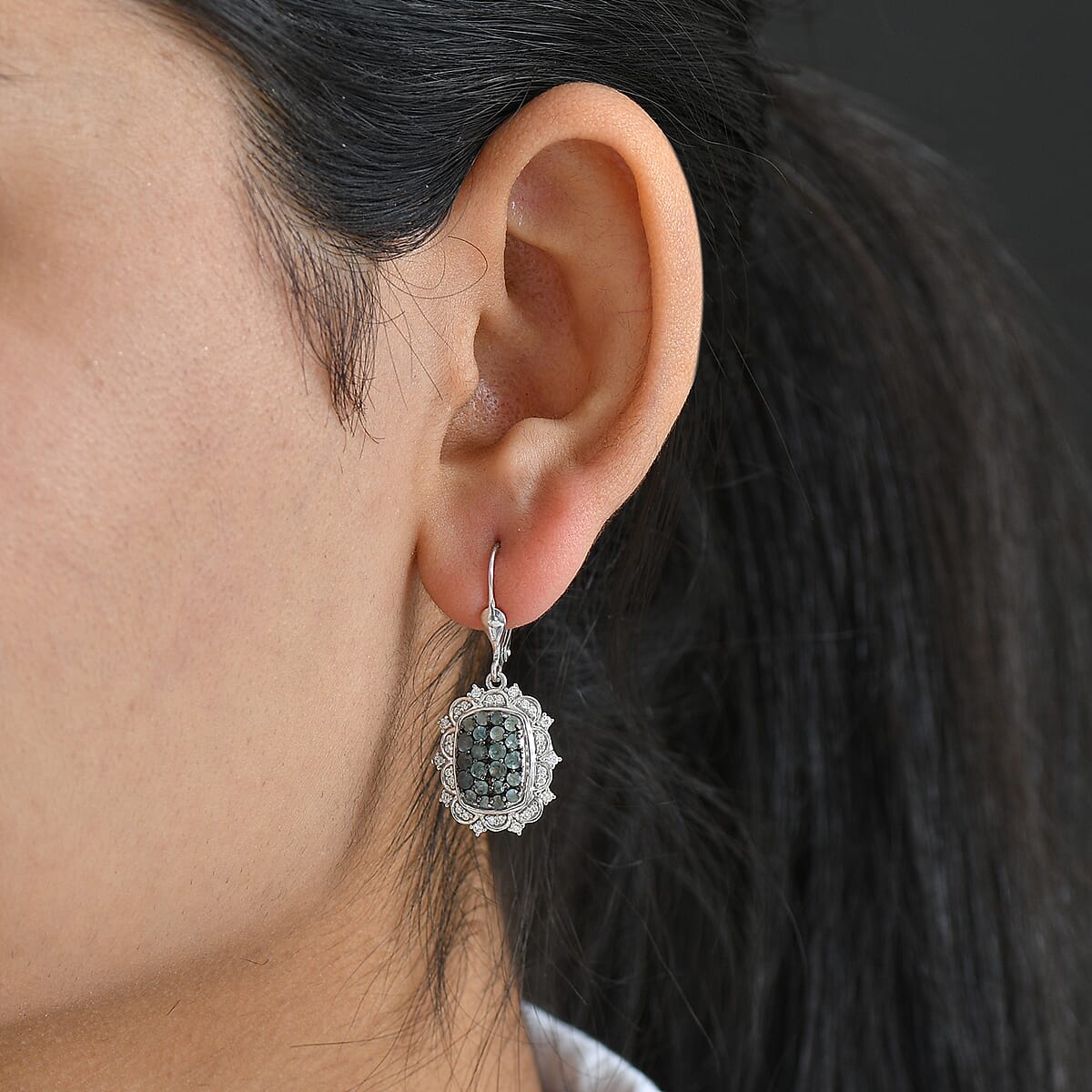 D'Joy Narsipatnam Alexandrite and Moissanite 2.00 ctw Vine & Bloom Earrings in Rhodium Over Sterling Silver image number 2