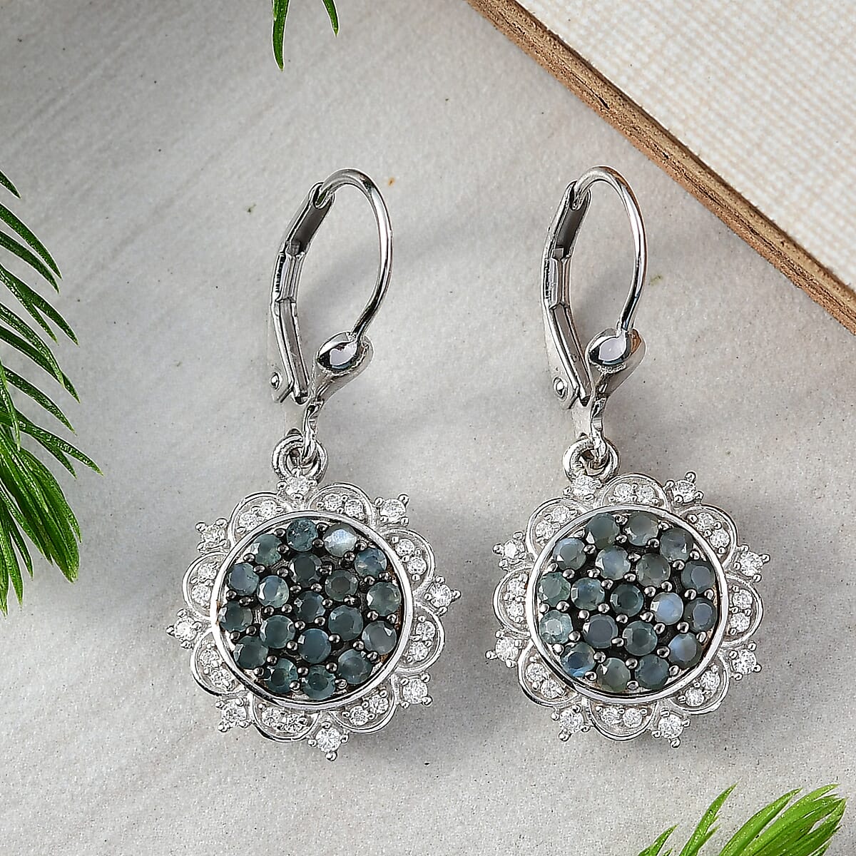D'Joy Narsipatnam Alexandrite and Moissanite 1.50 ctw Vine & Bloom Earrings in Rhodium Over Sterling Silver image number 1