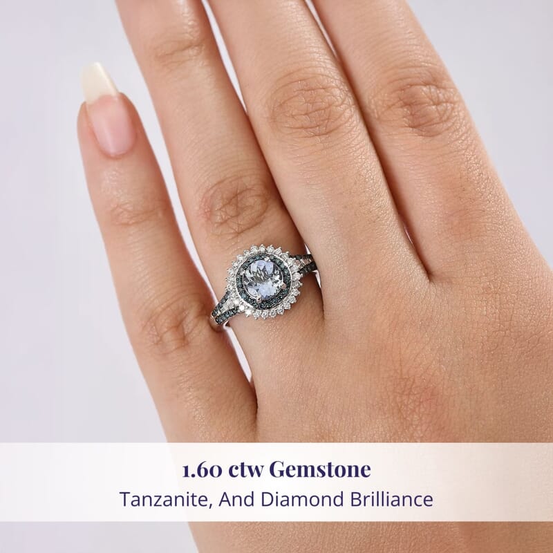 Luxoro 10K White Gold AAA Peacock Tanzanite, Venice Blue Diamond and White Diamond (I2) Sunrays Ring (Size 5.0) (4 g) 1.60 ctw