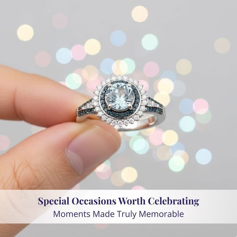 Luxoro 10K White Gold AAA Peacock Tanzanite, Venice Blue Diamond and White Diamond (I2) Sunrays Ring (Size 5.0) (4 g) 1.60 ctw