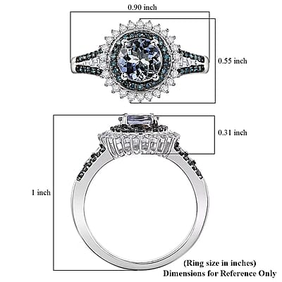 Luxoro 10K White Gold AAA Peacock Tanzanite, Venice Blue Diamond and White Diamond (I2) Sunrays Ring (Size 5.0) (4 g) 1.60 ctw