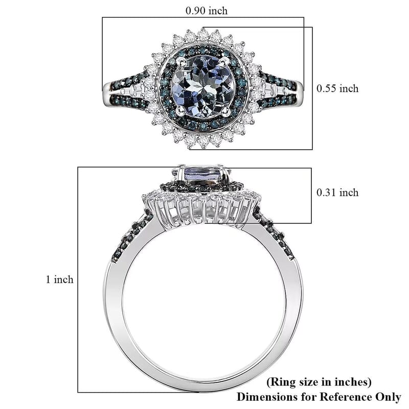 Luxoro 10K White Gold AAA Peacock Tanzanite, Venice Blue Diamond and White Diamond (I2) Sunrays Ring (Size 5.0) (4 g) 1.60 ctw