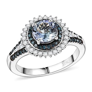 Luxoro AAA Peacock Tanzanite, Venice Blue Diamond and White Diamond I2 1.60 ctw Sunrays Ring in 10K White Gold (Size 6.0) 4 Grams
