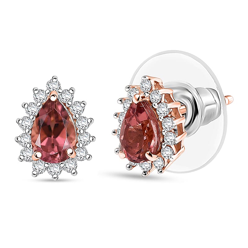 D'Joy Premium Blush Tourmaline and White Zircon 1.30 ctw Sparkle Stud Earrings in 18K Vermeil Rose Gold Over Sterling Silver
