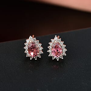 D'Joy Premium Blush Tourmaline and White Zircon 1.30 ctw Sparkle Stud Earrings in 18K Vermeil Rose Gold Over Sterling Silver