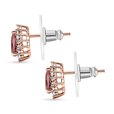 D'Joy Premium Blush Tourmaline and White Zircon 1.30 ctw Sparkle Stud Earrings in 18K Vermeil Rose Gold Over Sterling Silver