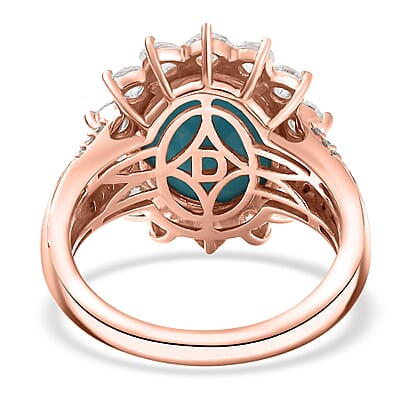 D'Joy Sleeping Beauty Turquoise, Moissanite, Natural Pink Diamond Starburst Ring in 18K Vermeil RG Over Sterling Silver 6.00 ctw (Size 10.0)