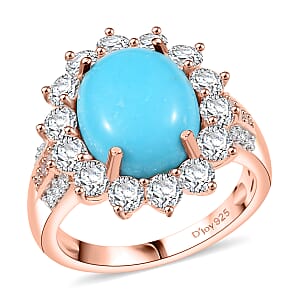 D'Joy Premium Sleeping Beauty Turquoise, Moissanite, Natural Pink Diamond 6.00 ctw Starburst Ring in 18K Vermeil Rose Gold Over Sterling Silver (Size 6.0) 