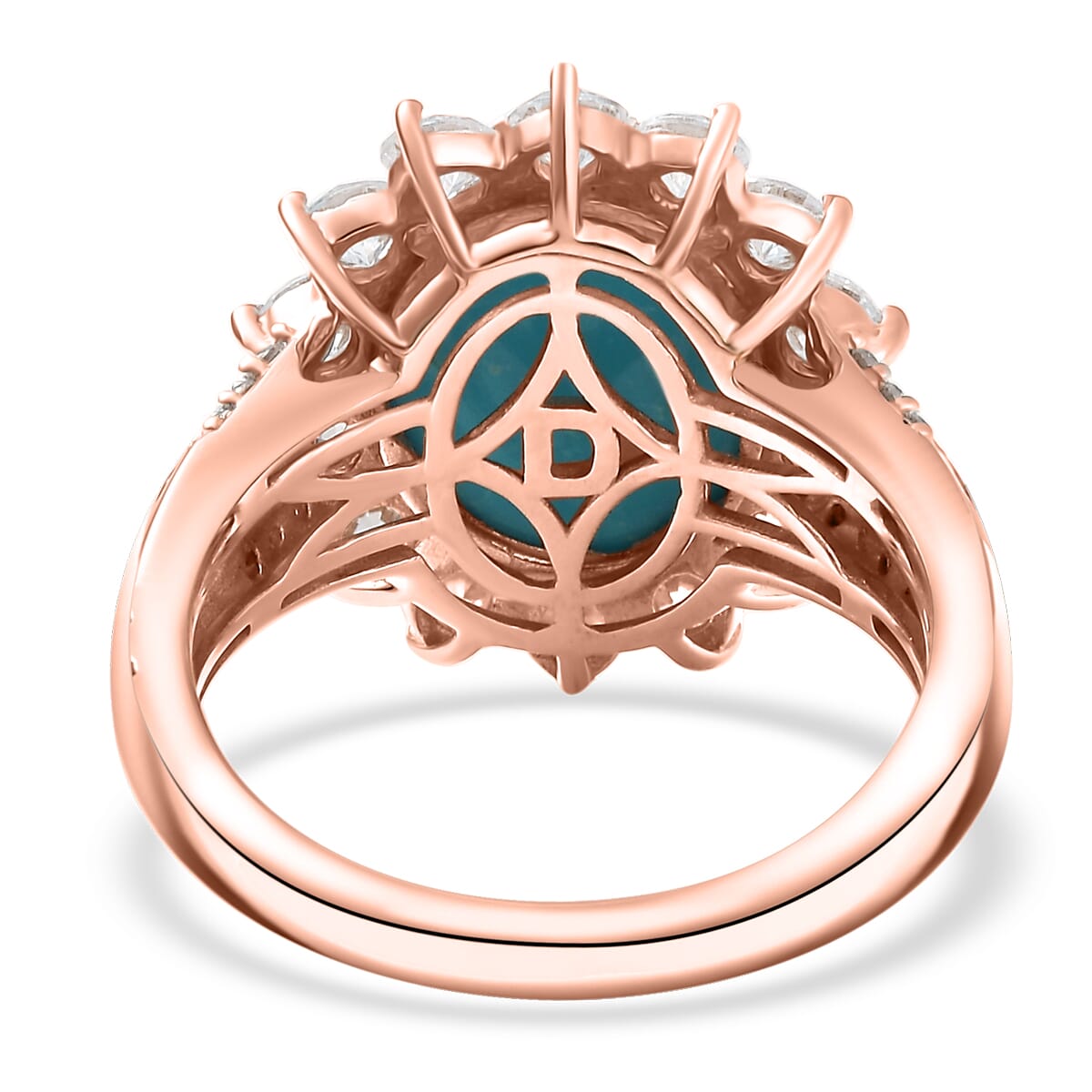 D’Joy Premium Sleeping Beauty Turquoise, Moissanite, Natural Pink Diamond Ring in 18K Vermeil RG Over Sterling Silver (Size 10.0) 6.00 ctw image number 4