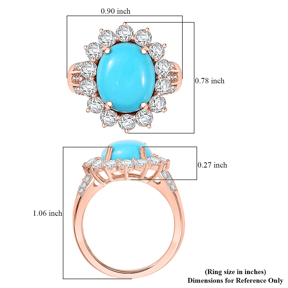 D'Joy Sleeping Beauty Turquoise, Moissanite, Natural Pink Diamond Starburst Ring in 18K Vermeil RG Over Sterling Silver 6.00 ctw (Size 9.0)