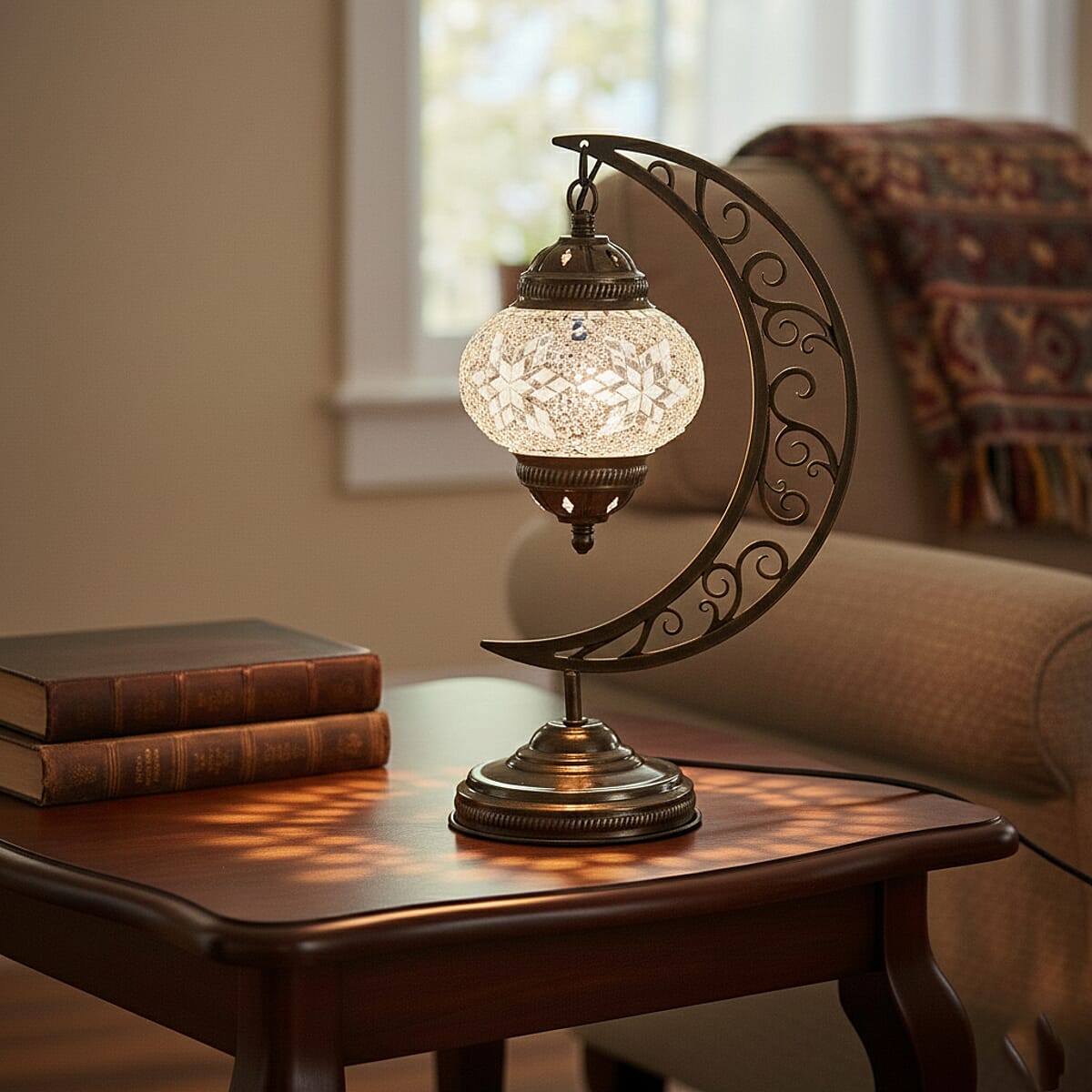  Light Blue Glass Crescent Turkish Lamp image number 2