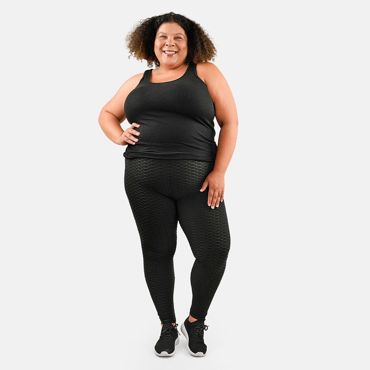 NEL + LO Black Tik Tok Viral Honeycomb Cellulite Coverage Scrunch Leggings - L image number 0