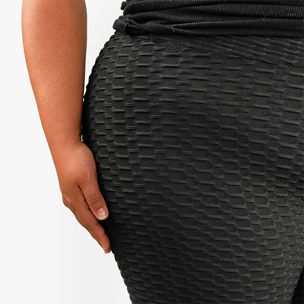 NEL + LO Black Tik Tok Viral Honeycomb Cellulite Coverage Scrunch Leggings - L image number 4