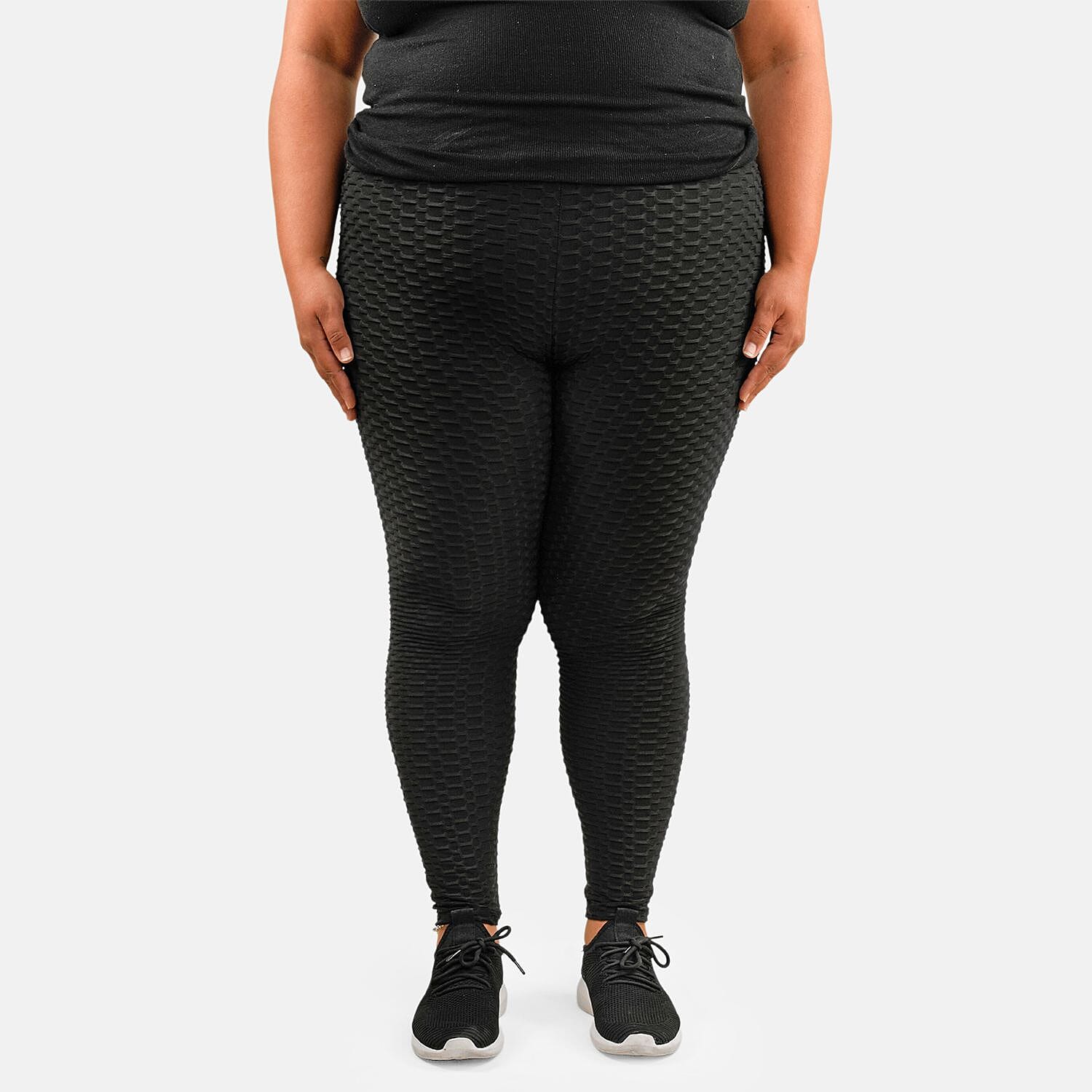NEL + LO Black Tik Tok Viral Honeycomb Cellulite Coverage Scrunch Leggings - 1X