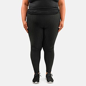 NEL + LO Black Tik Tok Viral Honeycomb Cellulite Coverage Scrunch Leggings - 1X