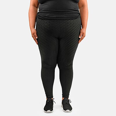 NEL + LO Black Tik Tok Viral Honeycomb Cellulite Coverage Scrunch Leggings - 1X