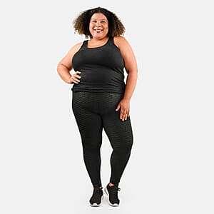 NEL + LO Black Tik Tok Viral Honeycomb Cellulite Coverage Scrunch Leggings - 2X