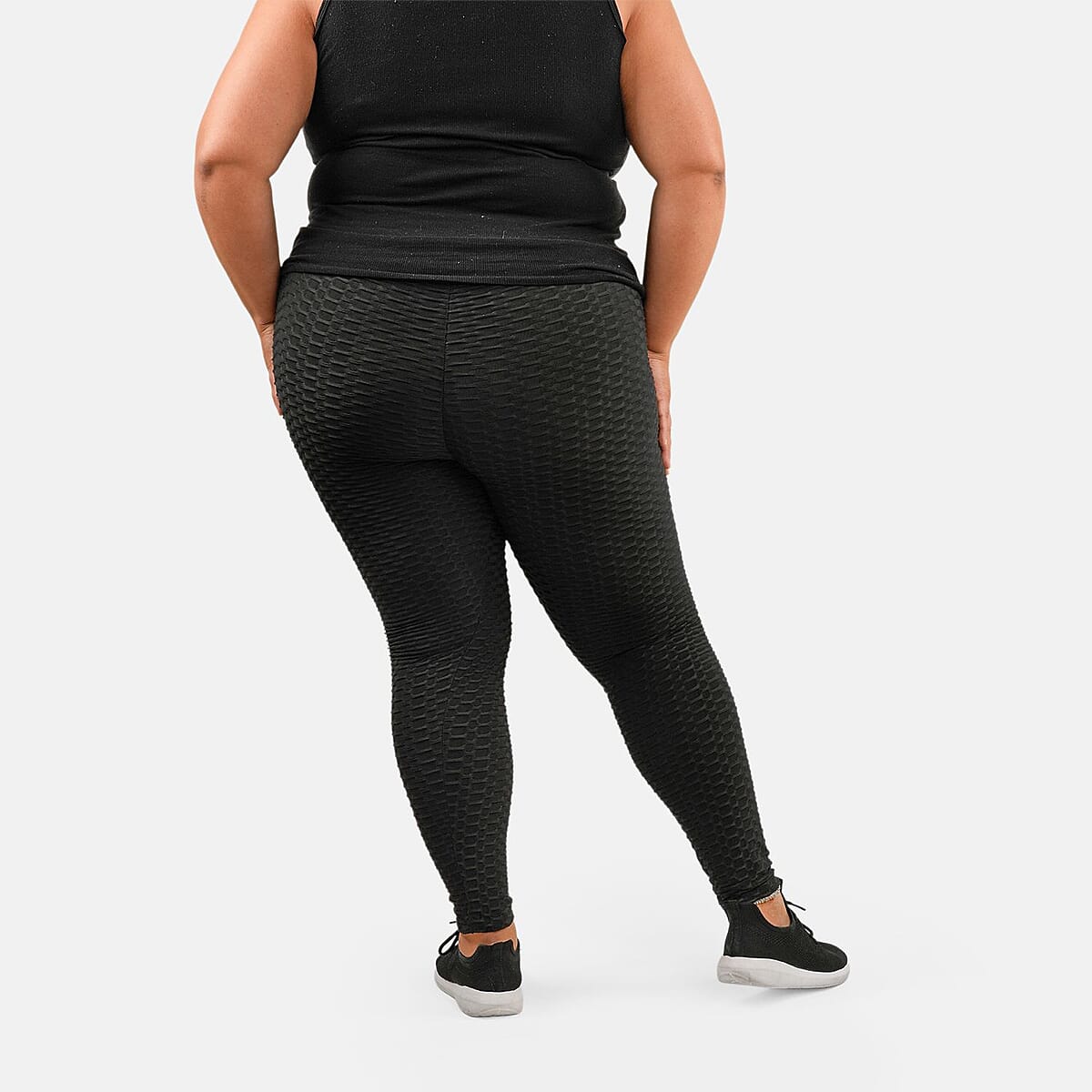 NEL + LO Black Tik Tok Viral Honeycomb Cellulite Coverage Scrunch Leggings - 2X image number 1