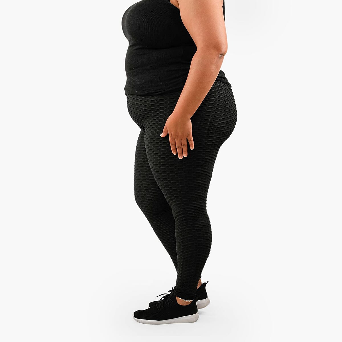 NEL + LO Black Tik Tok Viral Honeycomb Cellulite Coverage Scrunch Leggings - 2X image number 2