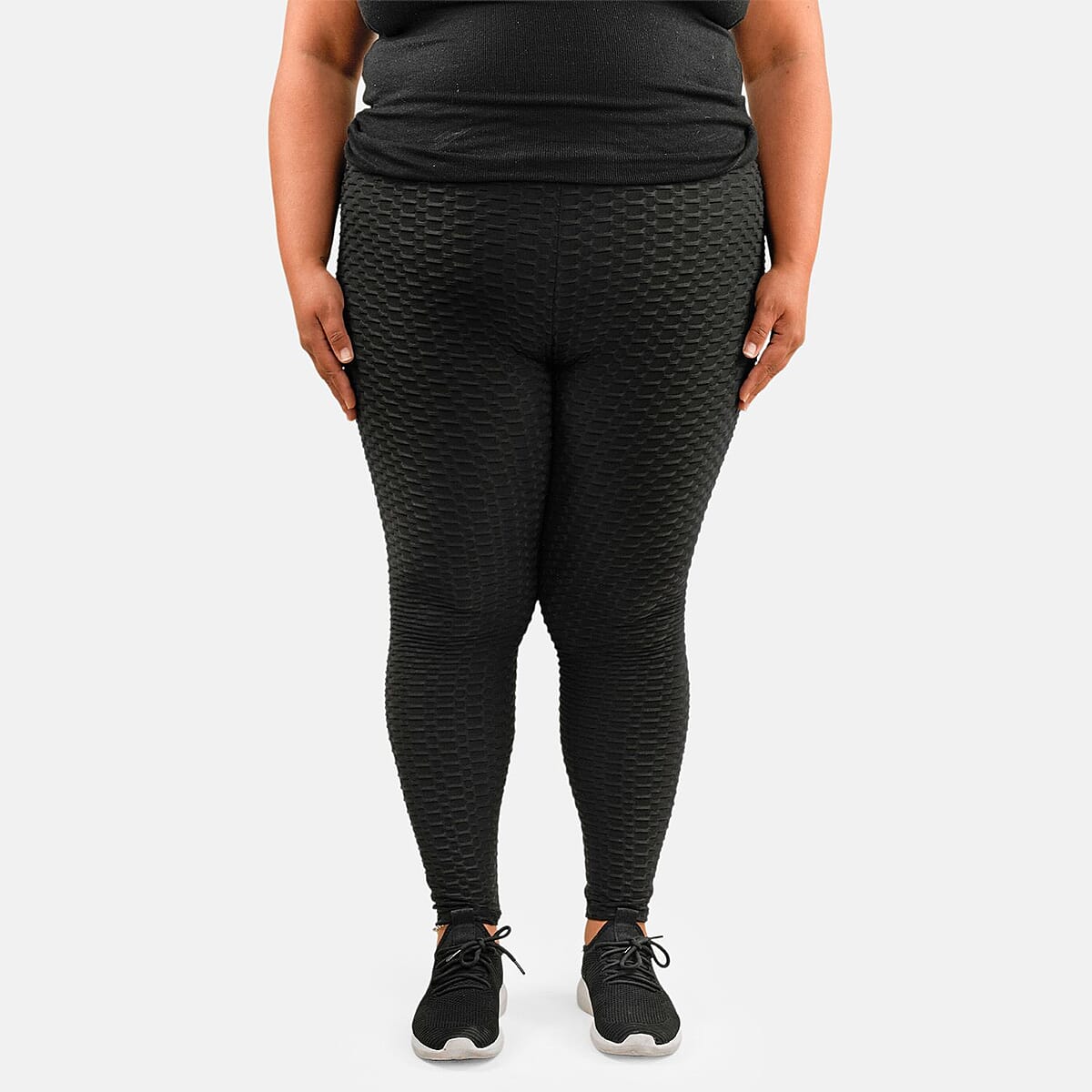 NEL + LO Black Tik Tok Viral Honeycomb Cellulite Coverage Scrunch Leggings - 2X image number 3