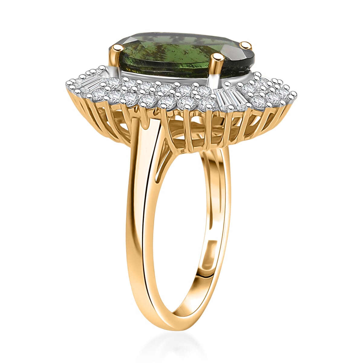 D’Joy Bohemian Moldavite and Moissanite 6.00 ctw Blooming Flower Ring in 18K Vermeil Yellow Gold Over Sterling Silver (Size 10.0)  image number 3