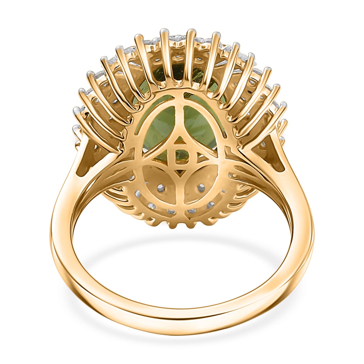 D’Joy Bohemian Moldavite and Moissanite 6.00 ctw Blooming Flower Ring in 18K Vermeil Yellow Gold Over Sterling Silver (Size 10.0)  image number 4