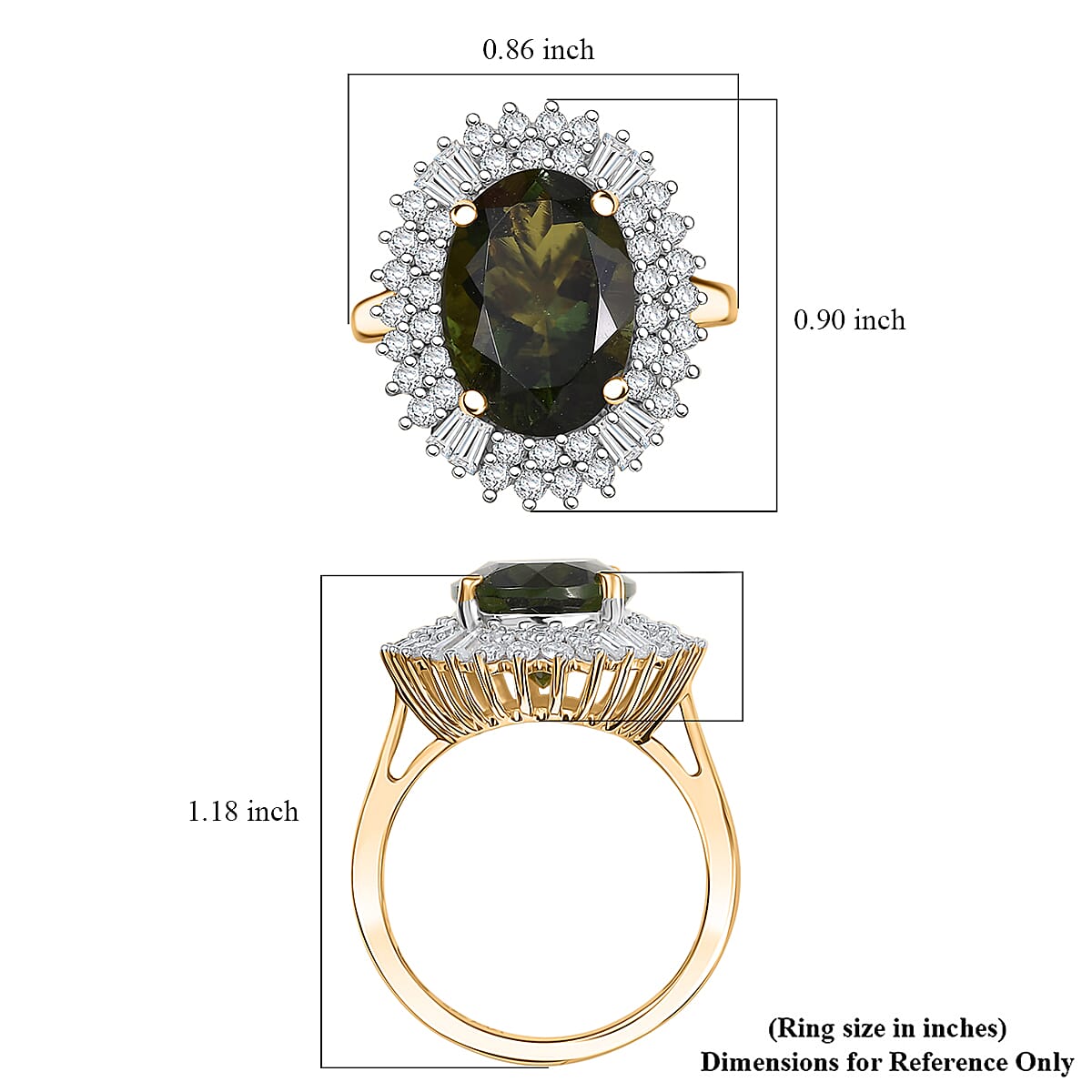 D'Joy Bohemian Moldavite, Moissanite Flower Ring in 18K Vermeil YG Over Sterling Silver 6.00 ctw (Size 10.0)