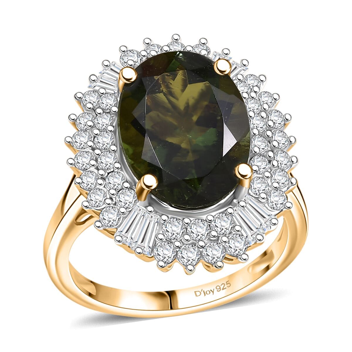 D’Joy Bohemian Moldavite, Moissanite Ring in 18K Vermeil YG Over Sterling Silver (Size 10.0) 6.00 ctw image number 0