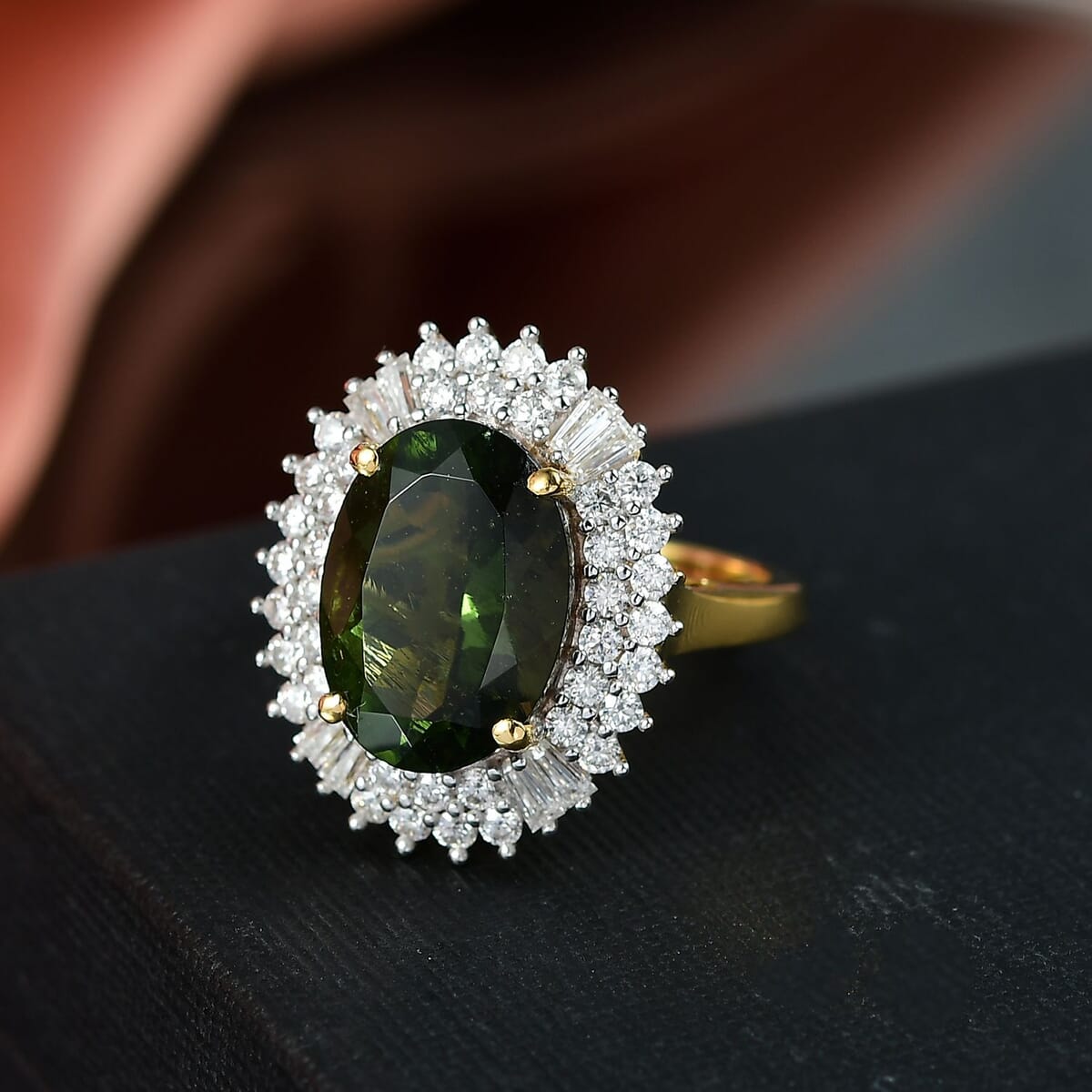 D’Joy Bohemian Moldavite, Moissanite Ring in 18K Vermeil YG Over Sterling Silver (Size 10.0) 6.00 ctw image number 1