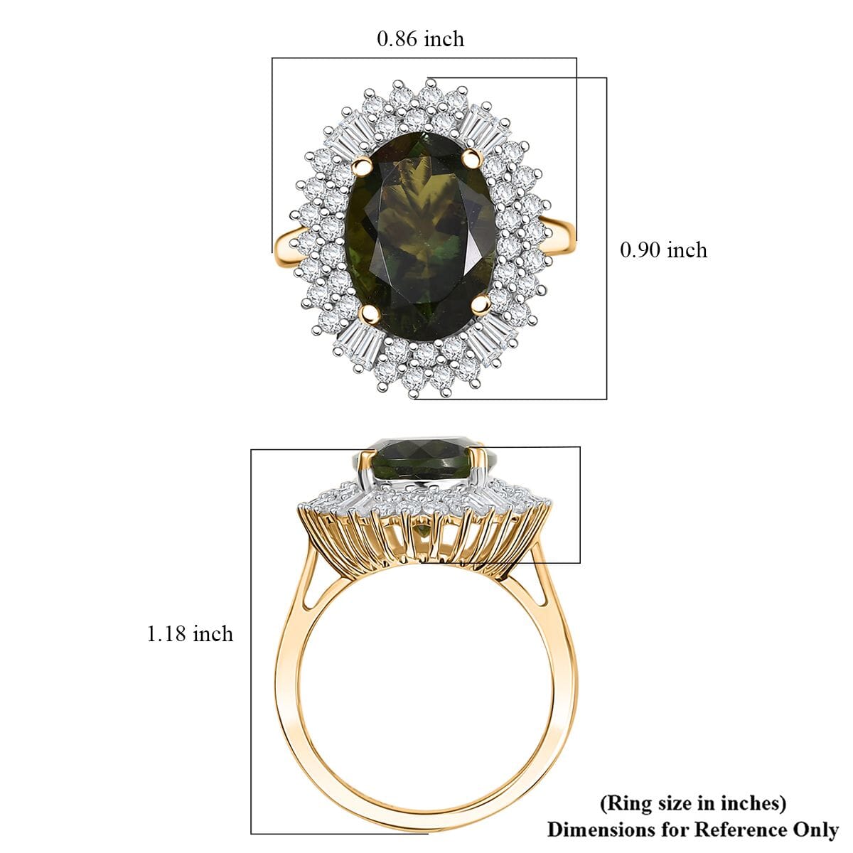 D’Joy Bohemian Moldavite, Moissanite Ring in 18K Vermeil YG Over Sterling Silver (Size 10.0) 6.00 ctw image number 5