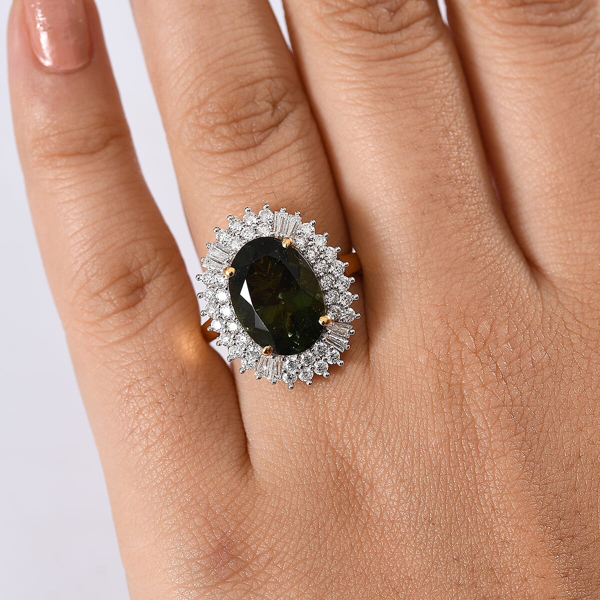 D'Joy Bohemian Moldavite and Moissanite 6.00 ctw Blooming Flower Ring in 18K Vermeil Yellow Gold Over Sterling Silver (Size 8.0)  image number 2