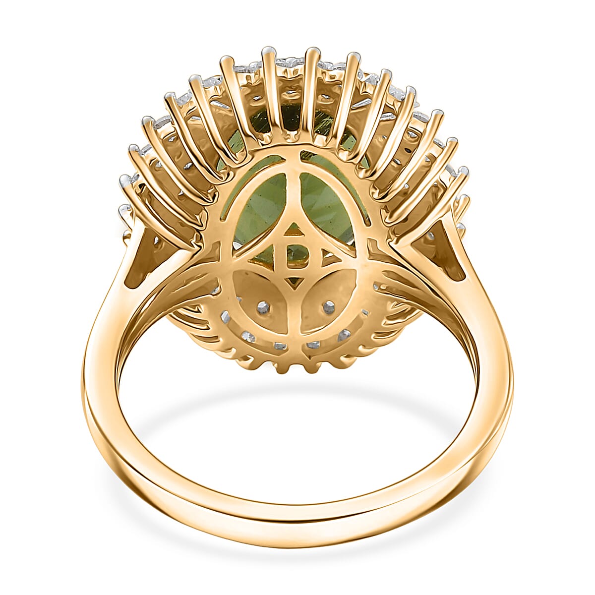 D'Joy Bohemian Moldavite and Moissanite 6.00 ctw Blooming Flower Ring in 18K Vermeil Yellow Gold Over Sterling Silver (Size 9.0)  image number 4