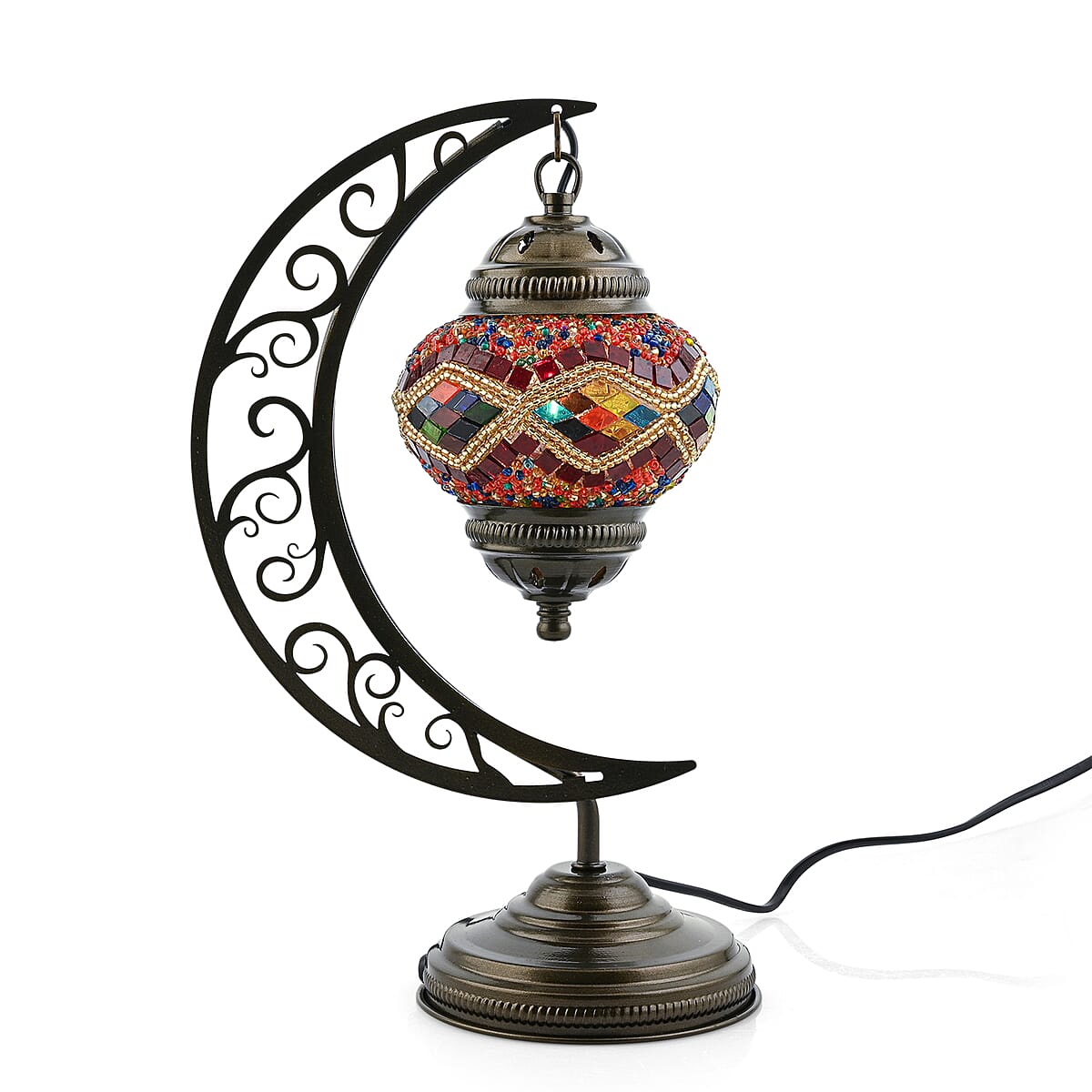  Multi Color Glass Crescent Turkish Lamp image number 0