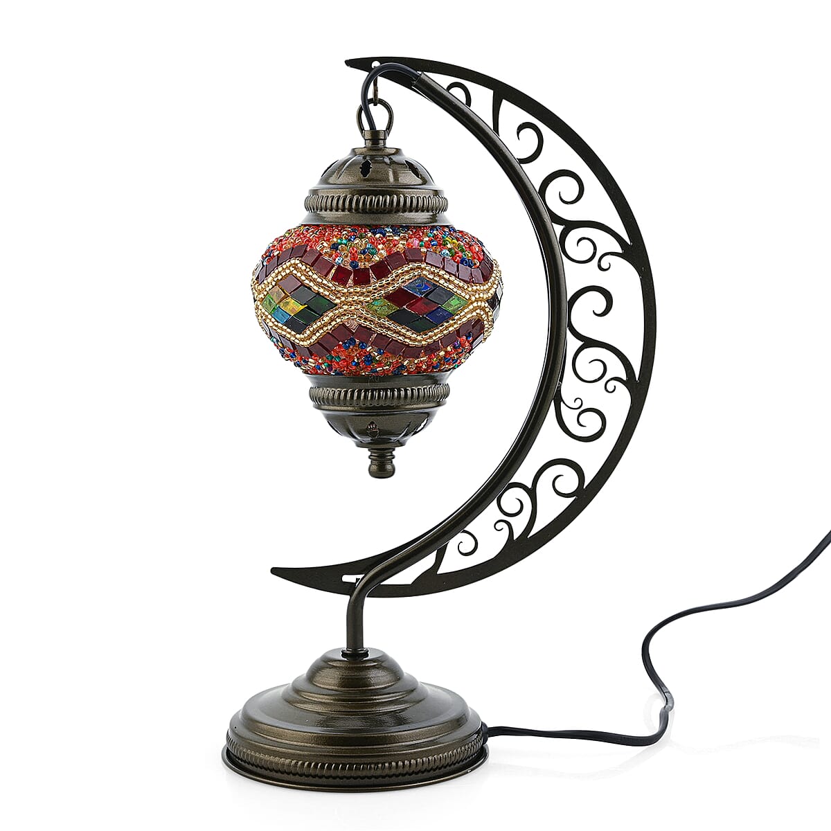  Multi Color Glass Crescent Turkish Lamp image number 4