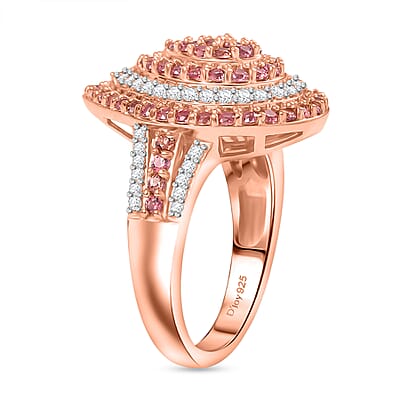 D'Joy AAA Padparadscha Sapphire, White Zircon Ring in 18K Vermeil RG Over Sterling Silver 1.90 ctw (Size 10.0)
