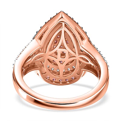 D'Joy AAA Padparadscha Sapphire, White Zircon Ring in 18K Vermeil RG Over Sterling Silver 1.90 ctw (Size 10.0)