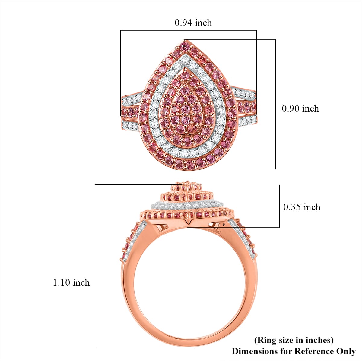 D’Joy AAA Padparadscha Sapphire and White Zircon 1.90 ctw Sunrise Serenity Ring in 18K Vermeil Rose Gold Over Sterling Silver (Size 10.0)  image number 5