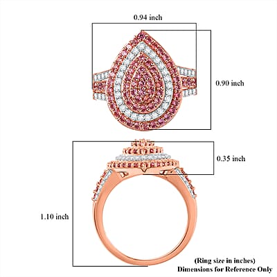 D'Joy AAA Padparadscha Sapphire, White Zircon Ring in 18K Vermeil RG Over Sterling Silver 1.90 ctw (Size 10.0)