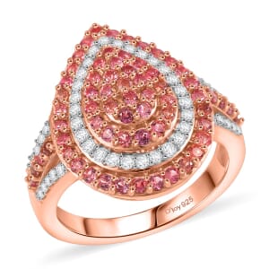 D’Joy Padparadscha Sapphire and White Zircon 1.75 ctw Ring in 18K Vermeil Rose Gold Over Sterling Silver (Size 7.0)