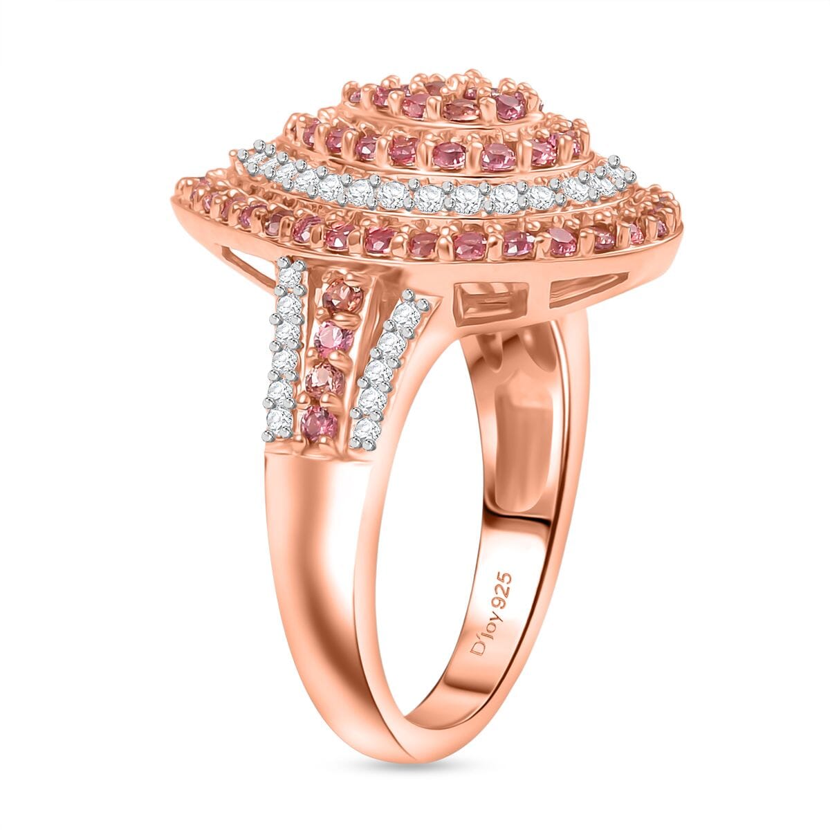D’Joy Padparadscha Sapphire and White Zircon 1.75 ctw Ring in 18K Vermeil Rose Gold Over Sterling Silver (Size 7.0) image number 3
