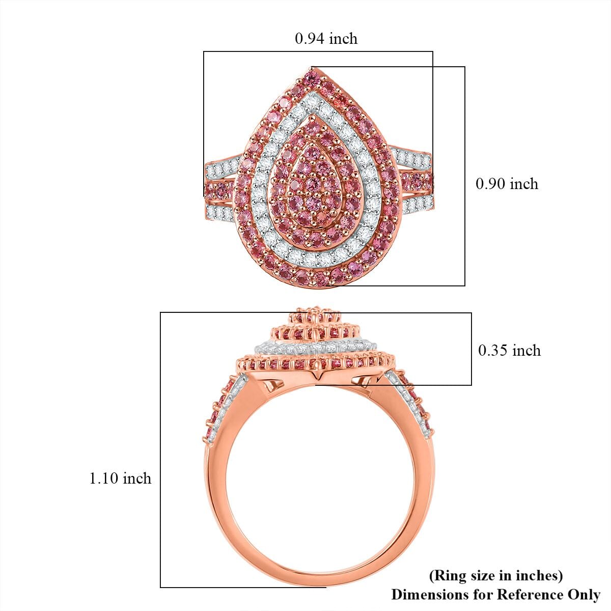 D’Joy Padparadscha Sapphire and White Zircon 1.75 ctw Ring in 18K Vermeil Rose Gold Over Sterling Silver (Size 7.0) image number 5