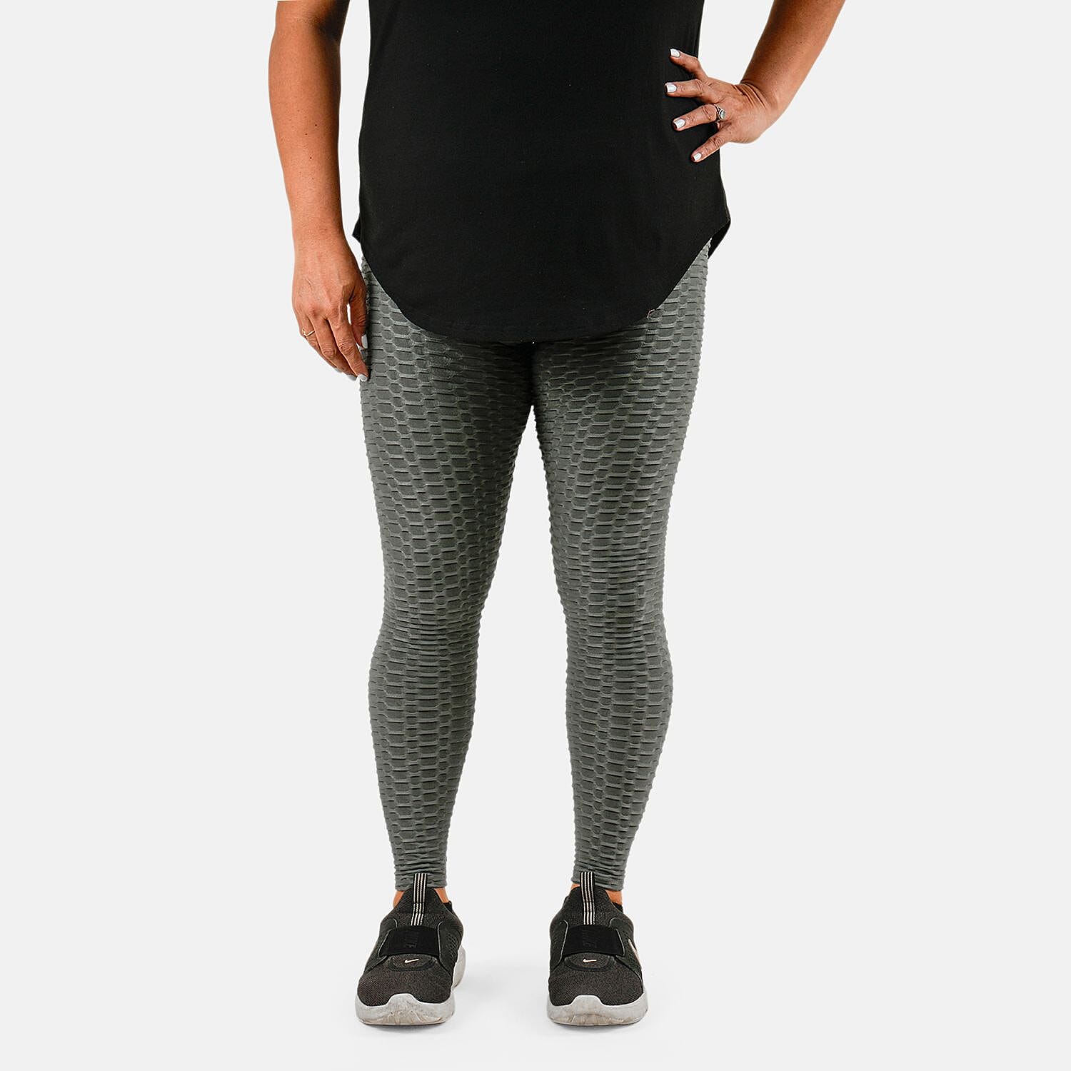 NEL + LO Grey Tik Tok Viral Honeycomb Cellulite Coverage Scrunch Leggings - L