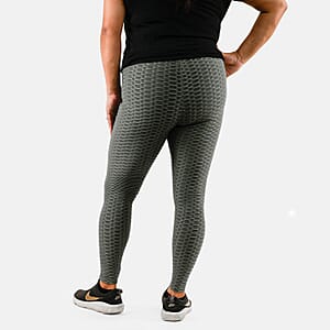 NEL + LO Grey Tik Tok Viral Honeycomb Cellulite Coverage Scrunch Leggings - L