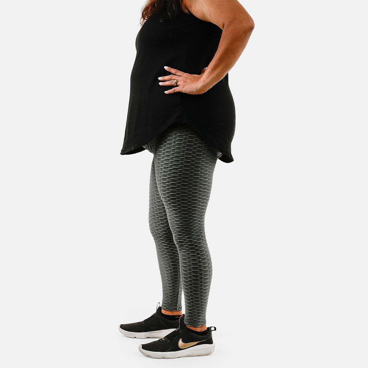 NEL + LO Grey Tik Tok Viral Honeycomb Cellulite Coverage Scrunch Leggings - L image number 2