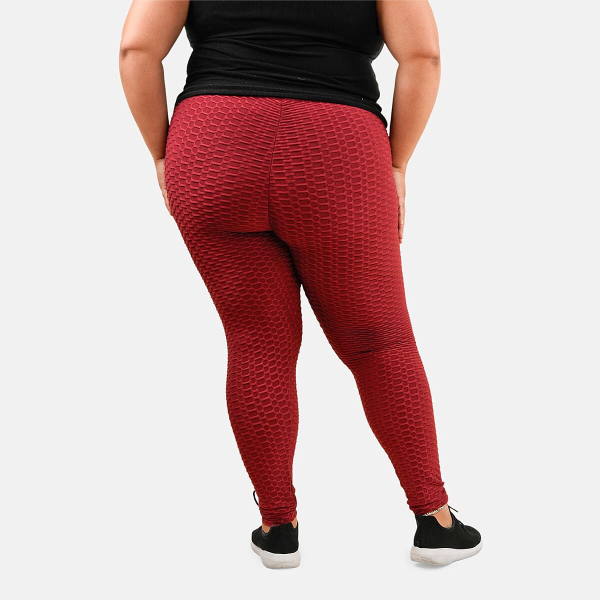 NEL + LO Burgundy Tik Tok Viral Honeycomb Cellulite Coverage Scrunch Leggings - 1X image number 1