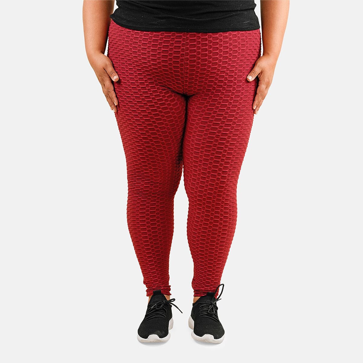 NEL + LO Burgundy Tik Tok Viral Honeycomb Cellulite Coverage Scrunch Leggings - 1X image number 3