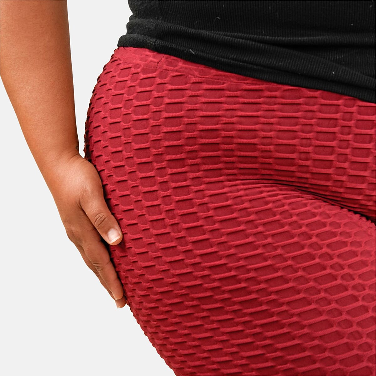 NEL + LO Burgundy Tik Tok Viral Honeycomb Cellulite Coverage Scrunch Leggings - 1X image number 4