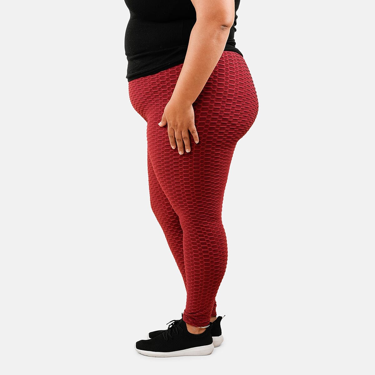 NEL + LO Burgundy Tik Tok Viral Honeycomb Cellulite Coverage Scrunch Leggings - 2X image number 2